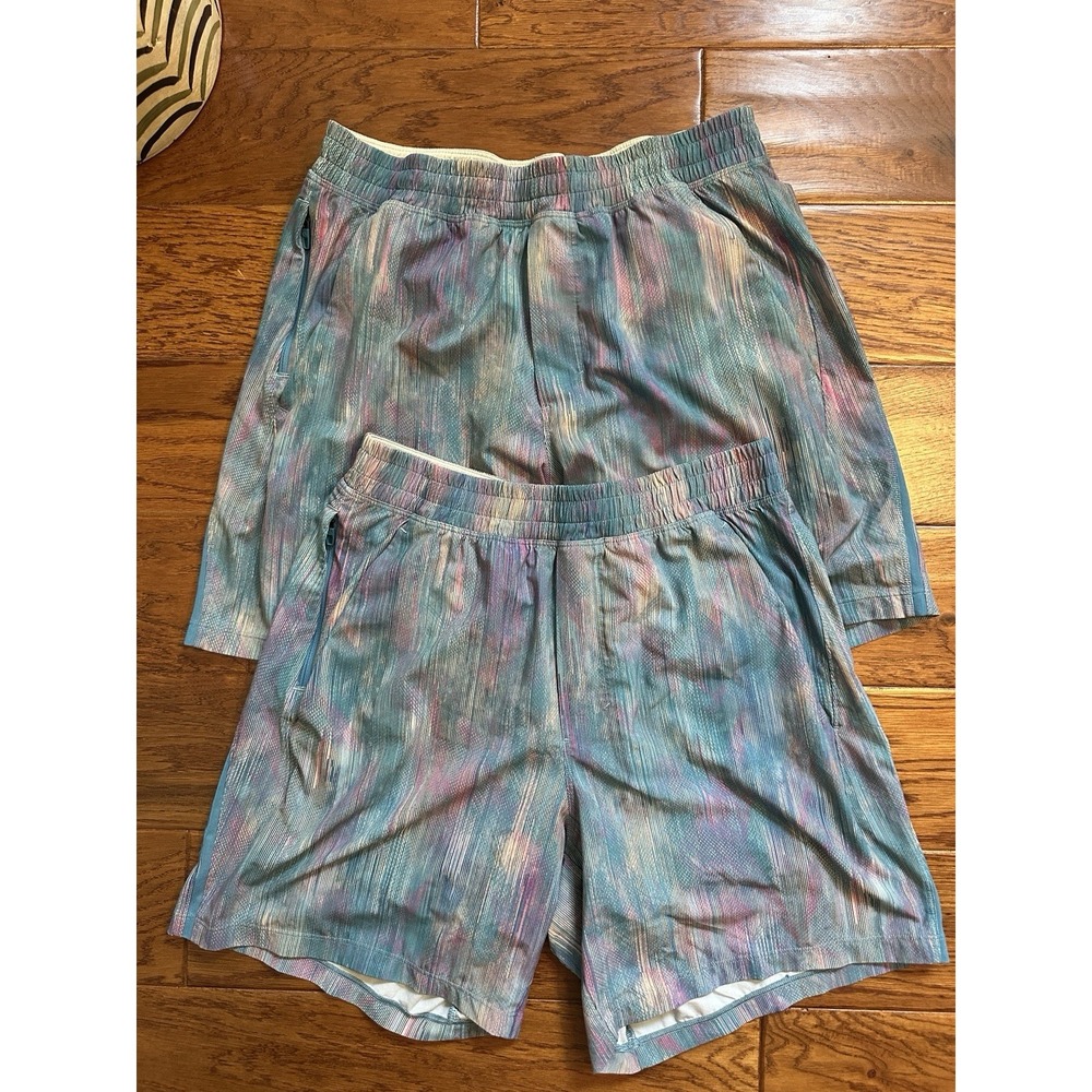 Lot of 2 Lululemon Pace Breaker Short Mens M Lined Running Shorts Teal Print